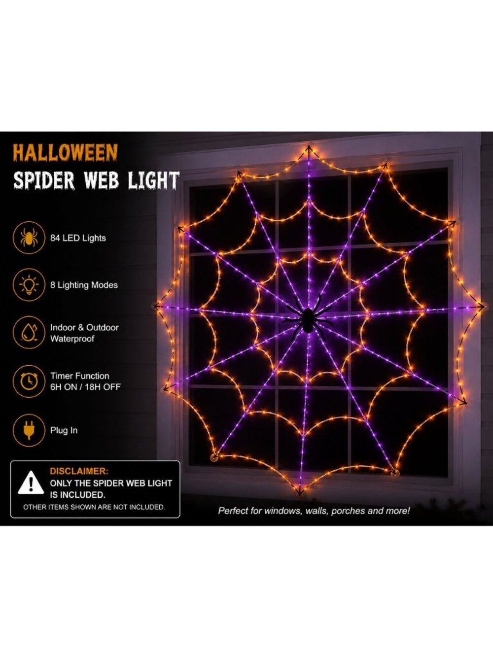 VINMEN Halloween Spider Web LED Lights Remote Spiders Outdoor Spooky Decor